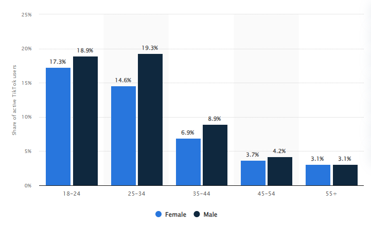 Tiktok global users distribution by age and gender