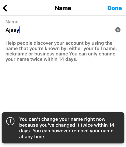 error on instagram username changing more than twice in 14 days