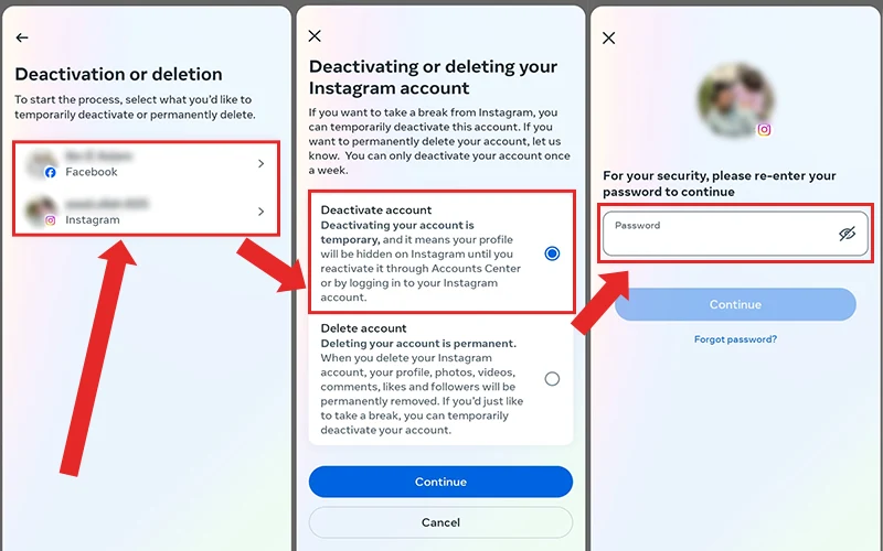 delete instagram account from phone app