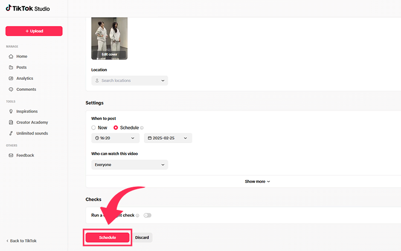 how to schedule tiktok posts in advance